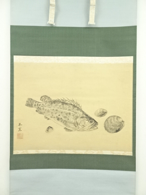 道具 ] - 道具 日高昌克筆 魚と貝図 肉筆紙本掛軸（池田寿一識箱